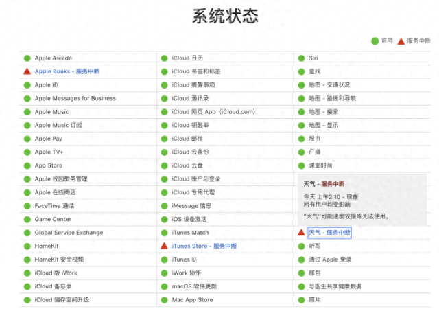 苹果天气服务中断，所有用户均受影响